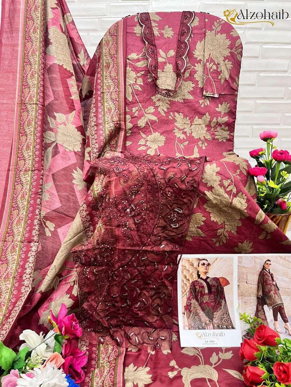 ALZOHIAB AZ-1084 TO AZ-1085-C SERIES PURE COTTON PRINTED EMBROIDERY PAKISTANI DRESSES-00201