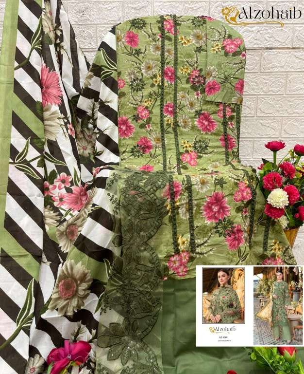 ALZOHIAB AZ-1288-1289 SERIES PURE COTTON PRINTED EMBROIDERY PAKISTANI DRESSES-00071