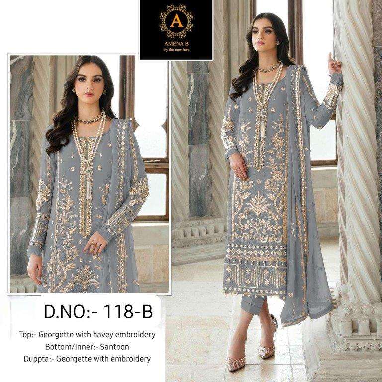 AMENA B 118 PURE FAUX GEORGETTE EMBROIDERY DRESSES-00201