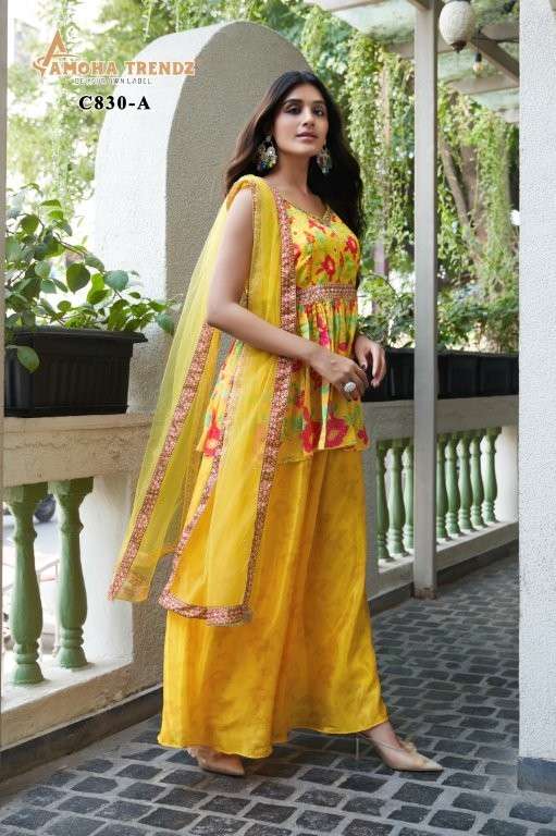 AMOHA TRENDZ C830 SERIES PURE CHIFFON EMBROIDERY PRINTED CROP TOP-00007