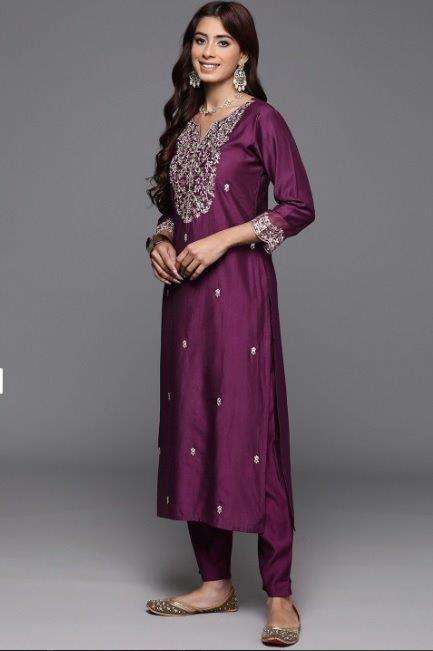 AMORINA BY ASLIWHOLESALE DESIGNER PURE VISCOSE CHANDERI EMBROIDERY DRESSES-00264