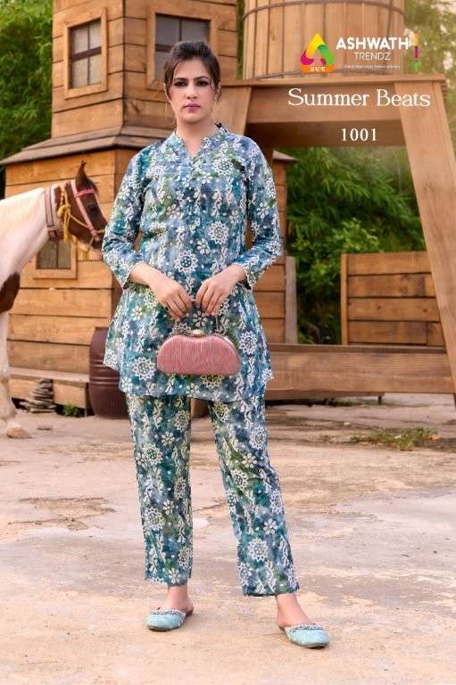 ASHWATH TRENDZ SUMMER BEATS 1001 TO 1006 SERIES PURE COTTON PRINTED CO-ORD SET-00275