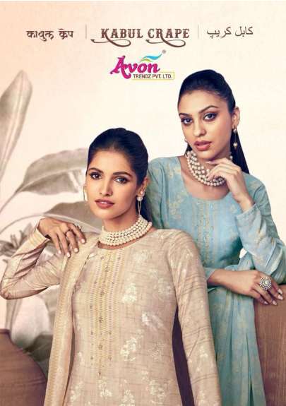 AVON TRENDZ KABUL CREPE PURE CREPE PRINTED HANDWORK DRESSES-00011