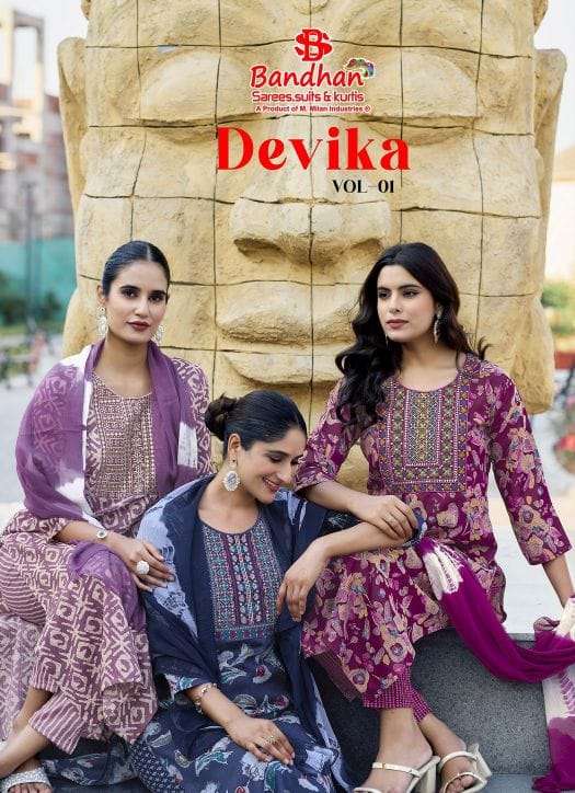 BANDHAN DEVIKA VOL-1 1001 TO 1008 SERIES PURE RAYON EMBROIDERY DRESSES-00015