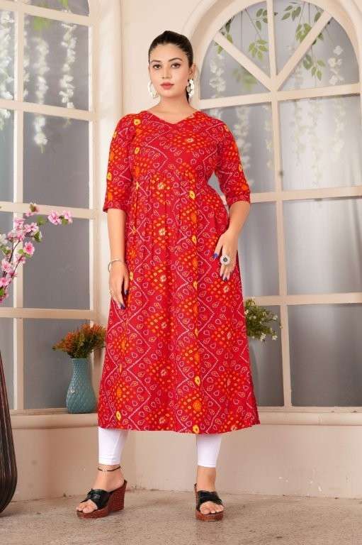 BANDHANI HIT VOL-1 BY ASLIWHOLESALE DESIGNER PURE RAYON PRINTED KURTIS-00265