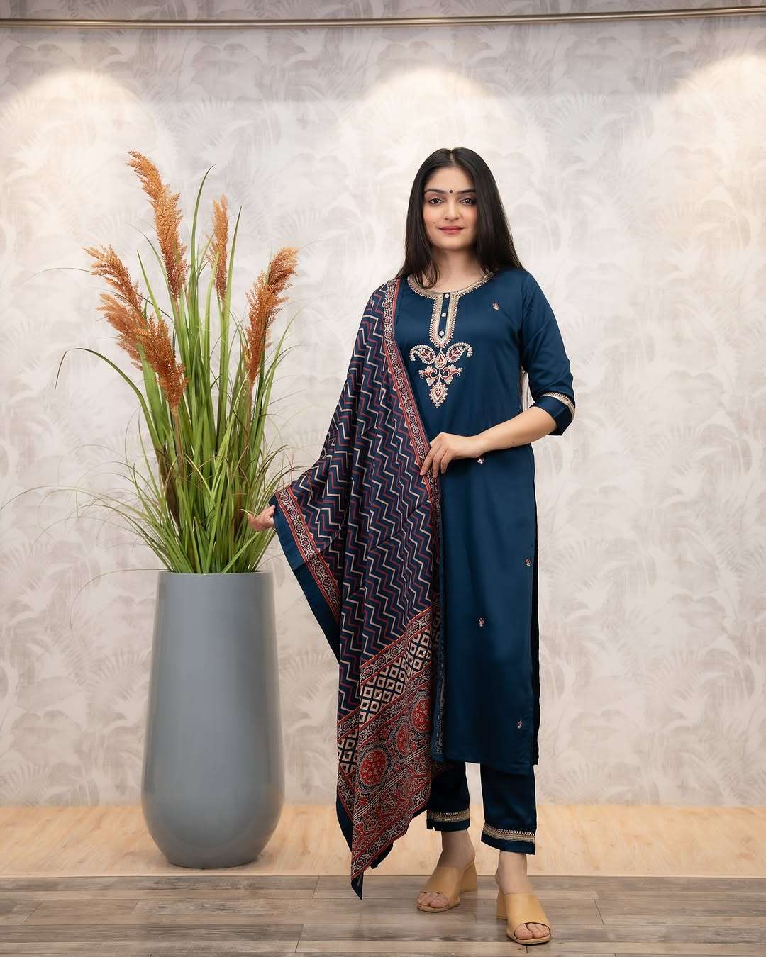 BF-628 BY ASLIWHOLESALE DESIGNER PURE CHANDERI EMBROIDERY PRINTED DRESSES-00097