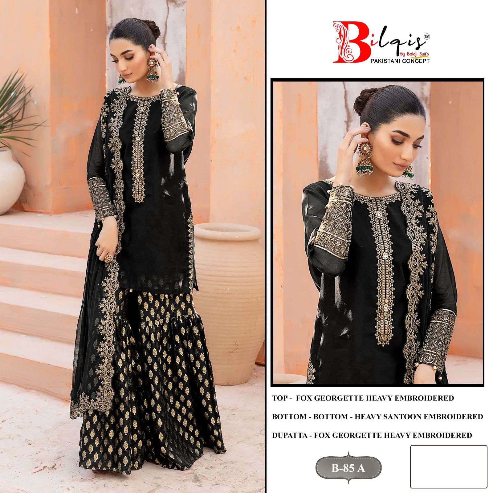 BILQIS B-85 COLOUR HEAVY EMBROIDERY FAUX GEORGETTE PAKISTANI DRESS-00201