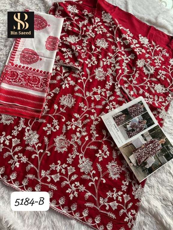 BIN SAEED 5184 BY ASLIWHOLESALE DESIGNER PURE RAYON COTTON PAKISATNI DRESSES-00272