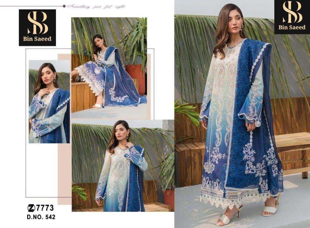 BIN-SAEED 542 BY ASLIWHOLESALE DESIGNER 542 A TO 542 C SERIES PURE COTTON DRESSES-00272