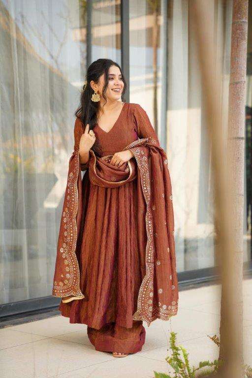 BINA BY ASLIWHOLESALE DESIGNER PURE VISCOSE CHINON EMBROIDERY DRESSES-00264