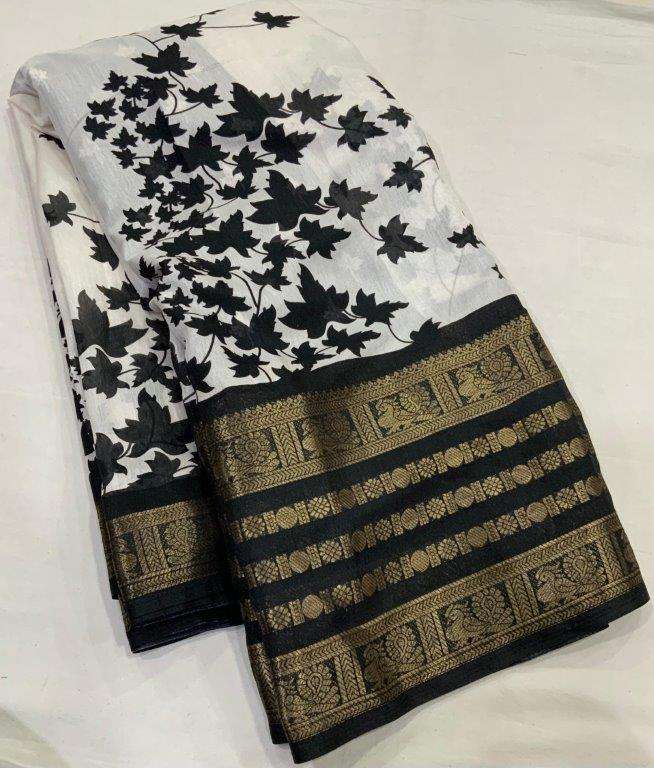 BLACK LEAF BY ASLIWHOLESALE DESIGNER PURE COTTON PRINTED SAREES-00254
