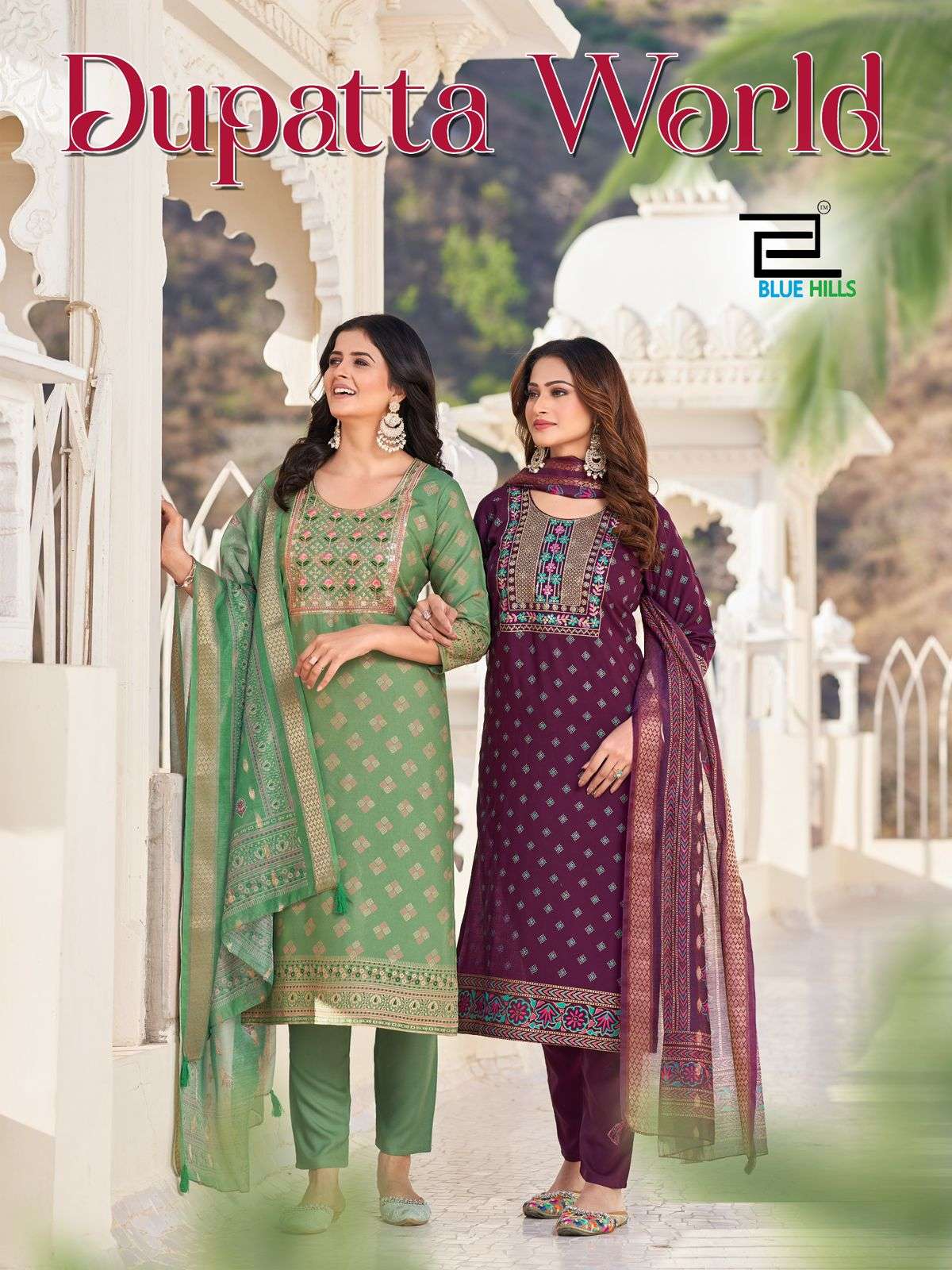 BLUE HILLS DUPATTA WORLD 1001 TO 1007 SERIES PURE RAYON PRINTED DRESSES-00099