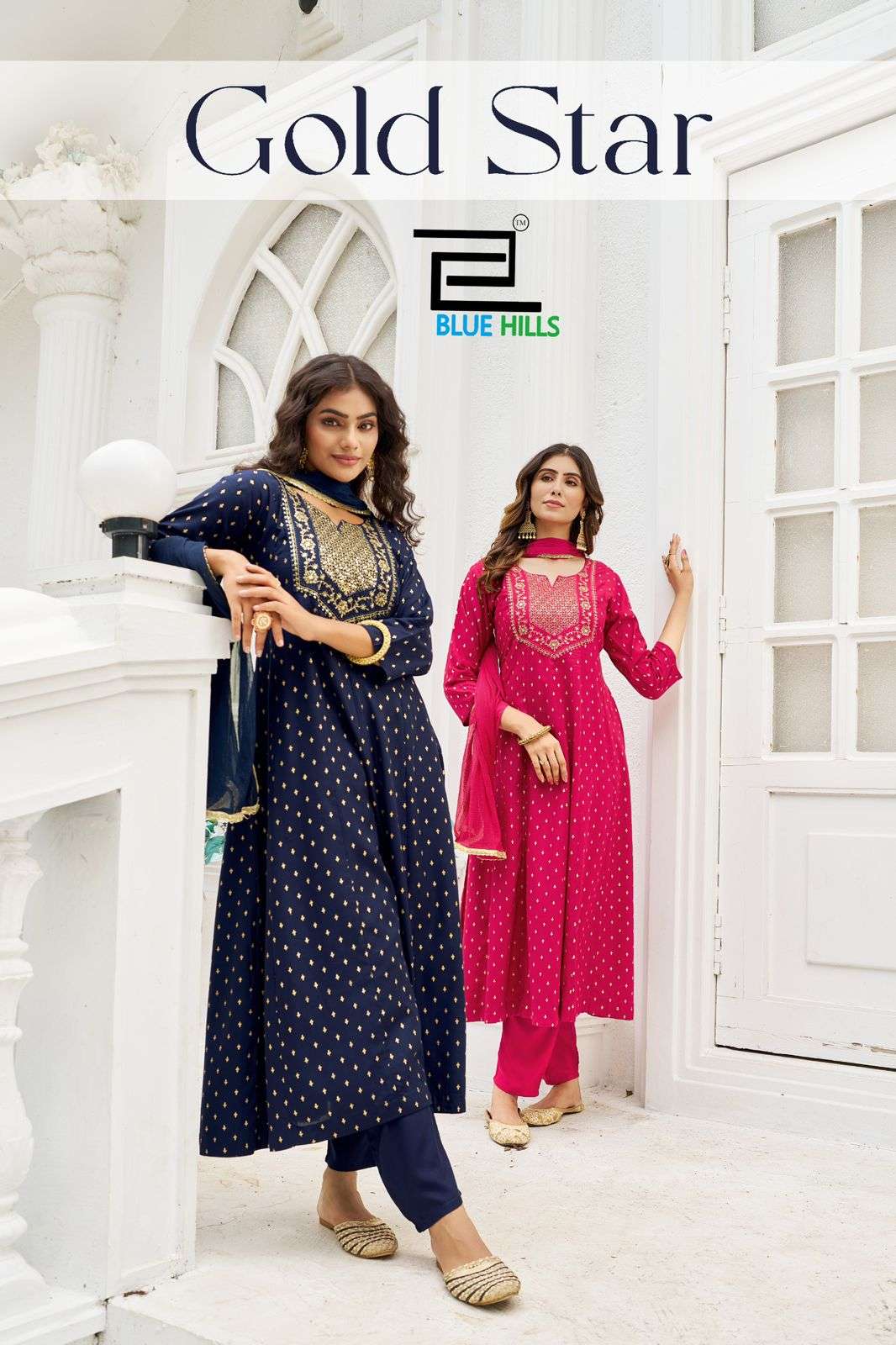 BLUE HILLS GOLD STAR 1001 TO 1006 SERIES PURE RAYON EMBROIDERY DRESSES-00099