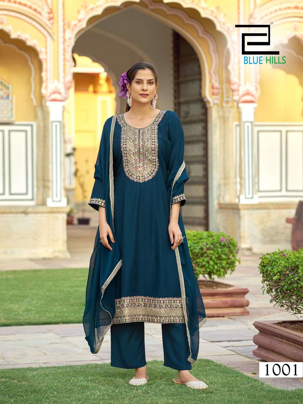BLUE HILLS MUMTAZ 1001 TO 1004 SERIES PURE RAYON EMBROIDERY PRINTED ANARKALI DRESSES-00099