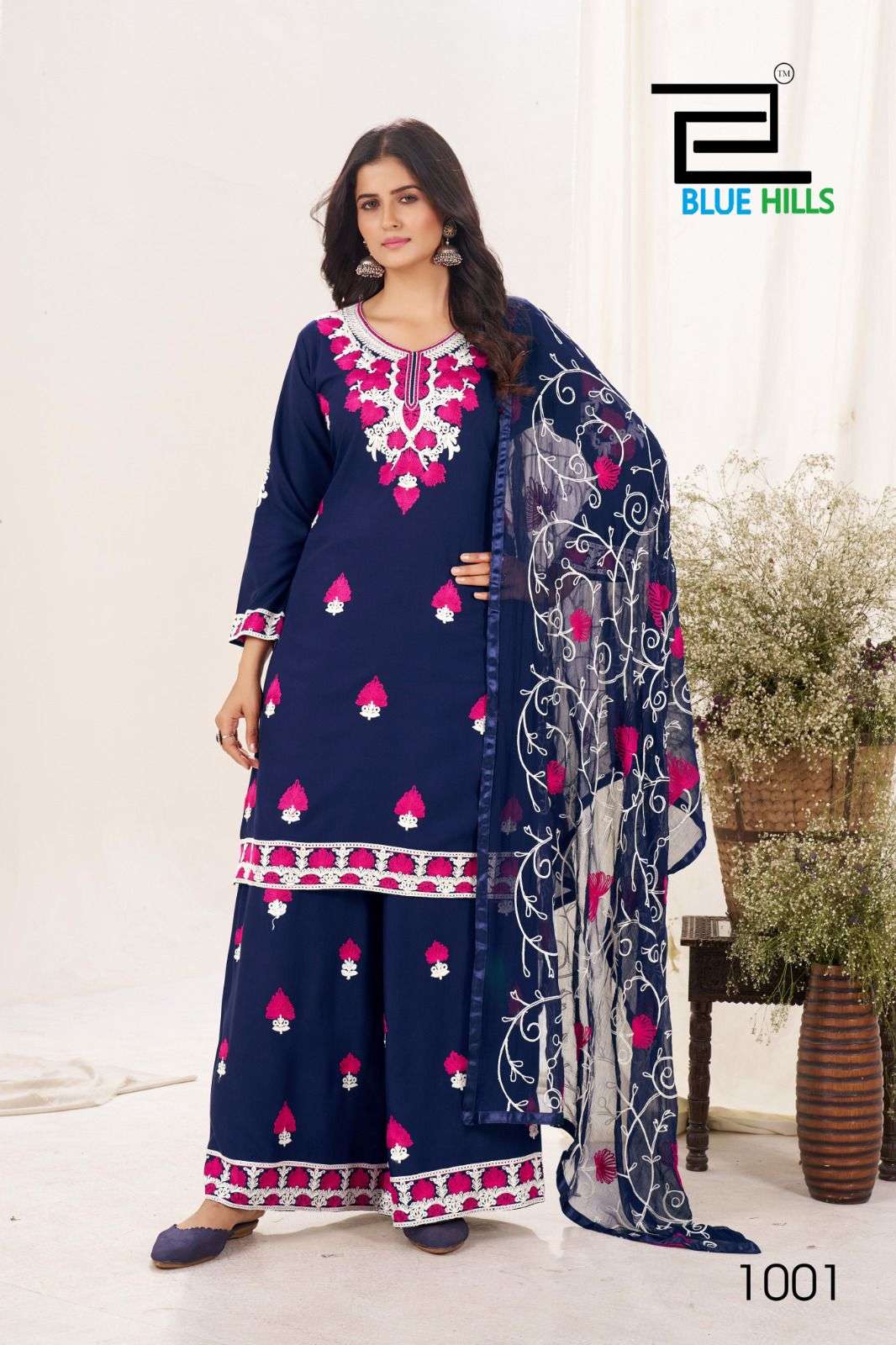 BLUE HILLS PINK LOTUS 1001 TO 1004 SERIES PURE RAYON EMBROIDERY PRINTED DRESSES-00099