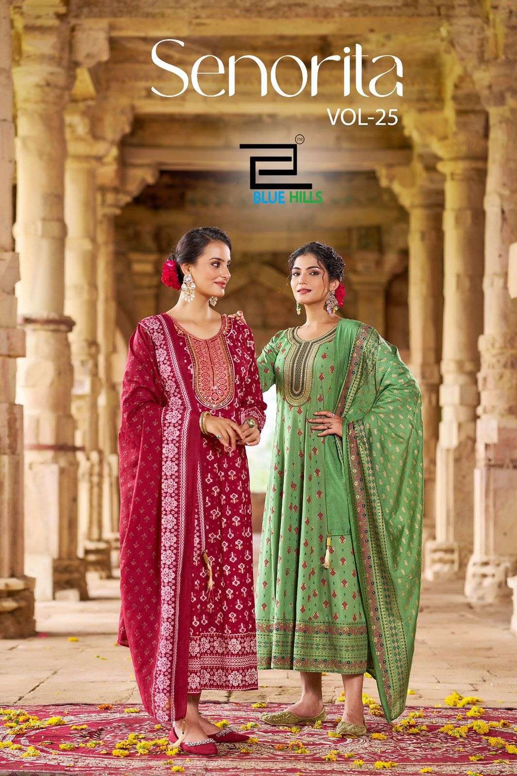 BLUE HILLS SENORITA VOL-25 25001 TO 25006 SERIES PURE RAYON EMBROIDERY PRINTED DRESSES-00099