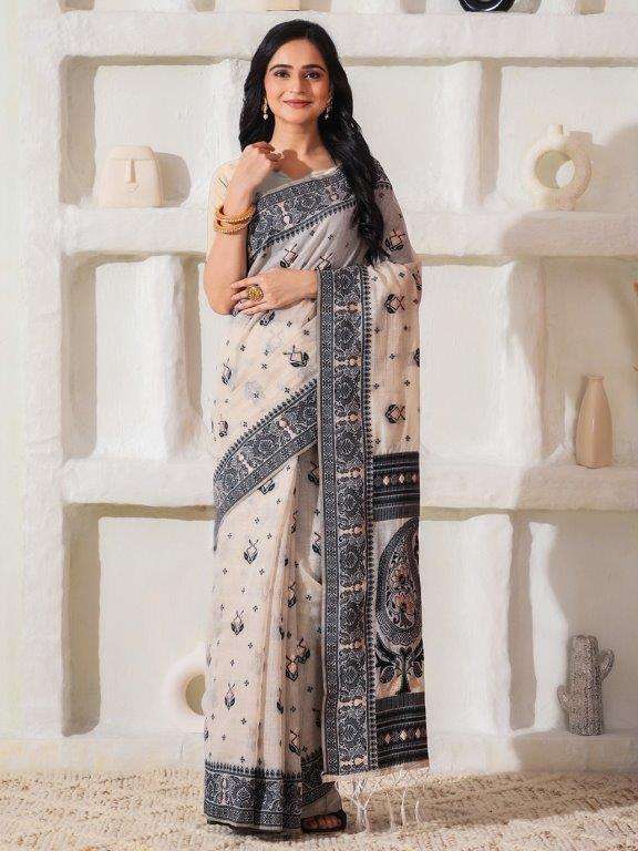 CHARCOAL CHARM BY ASLIWHOLESALE DESIGNER PURE LINEN COTTON SAREES-00281