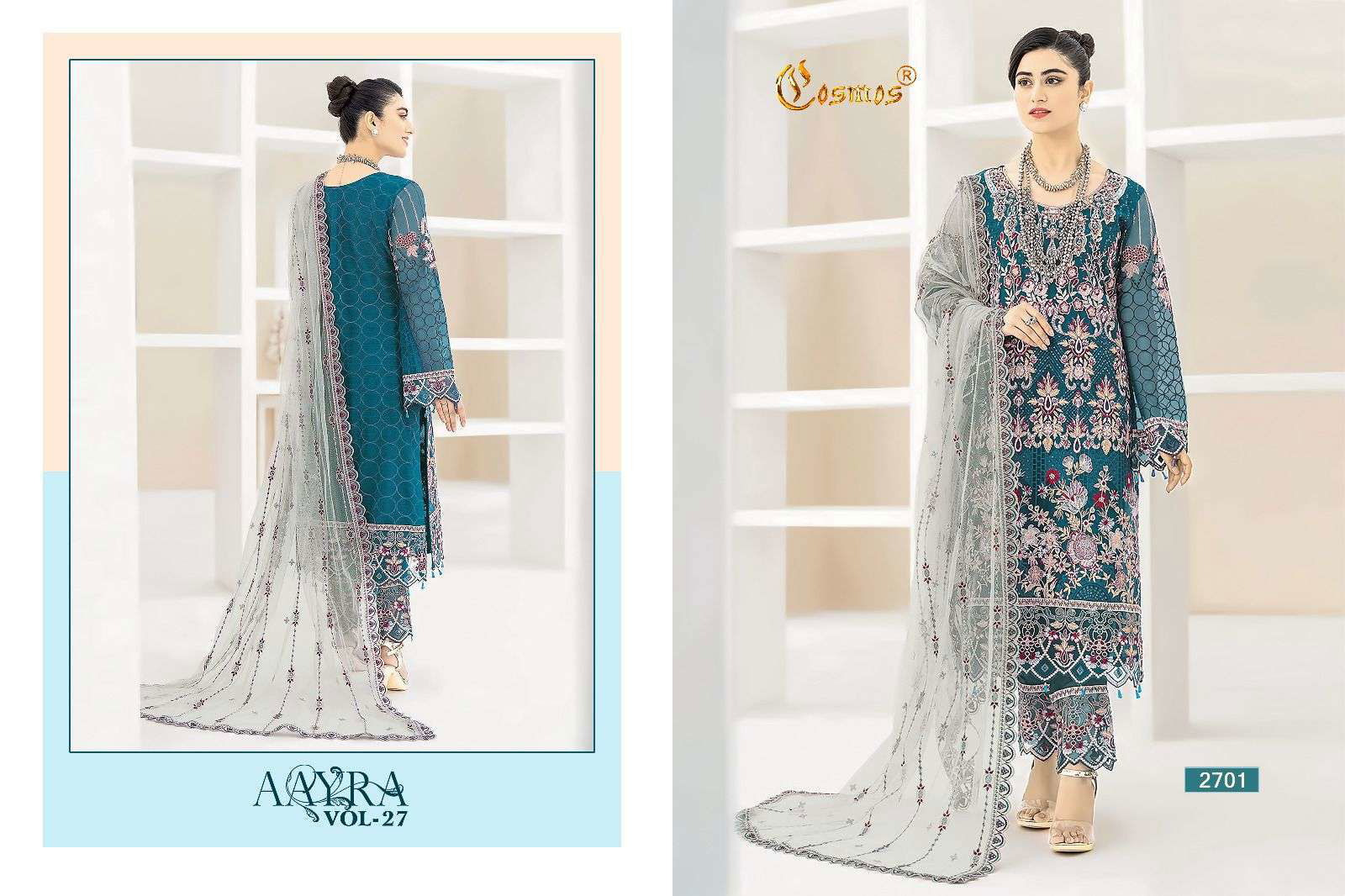 COSMOS AARYA VOL-27 PURE FAUX GEORGETTE EMBROIDERY PAKISTANI DRESSES-00201