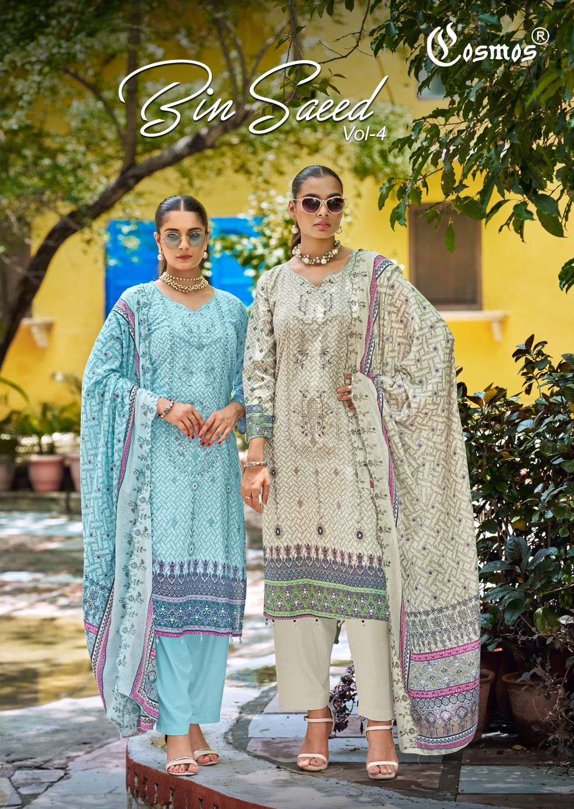 COSMOS BIN SAEED VOL-04 4001 TO 4008 SERIES PURE LAWN COTTON EMBROIDERY PAKISTANI DRESSES-00201