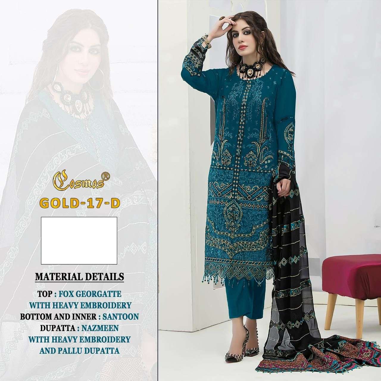 COSMOS GOLD 17 PURE FAUX GEORGETTE EMBROIDERY DRESSES-00201