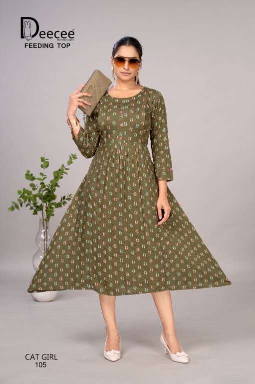DEE CEE CAT GIRL PURE RAYON PRINTED KURTIS-00014