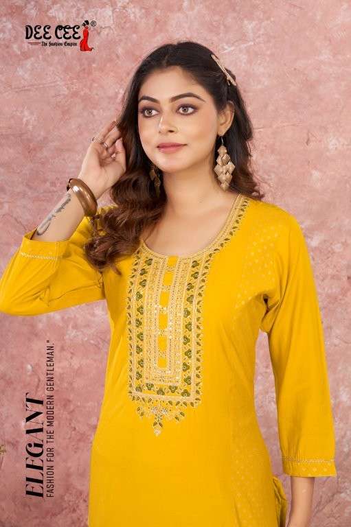 DEE CEE EESHA PURE ROMAN SILK EMBROIDERY KURTIS-00093