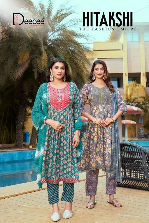 DEE CEE HITAKASHI PURE RAYON PRINTED EMBROIDERY DRESSES-00093