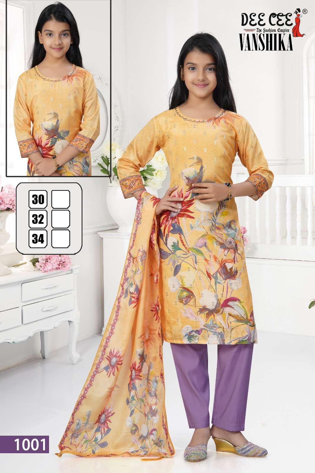 DEECEE VANSHIKA 1001 TO 1006 SERIES PURE CHANDERI SILK PRINTED KIDS WEAR-00093