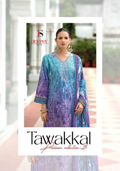 DEEPSY SUIT TAWAKKAL PREMIUM LAWN-25 PURE COTTON EMBROIDERY PAKISTANI DRESSES-00201