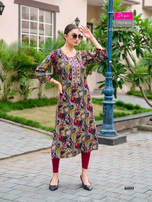 DIYA GARDENCITY VOL-6 6001 TO 6012 SERIES PURE RAYON PRINTED KURTIS-00015