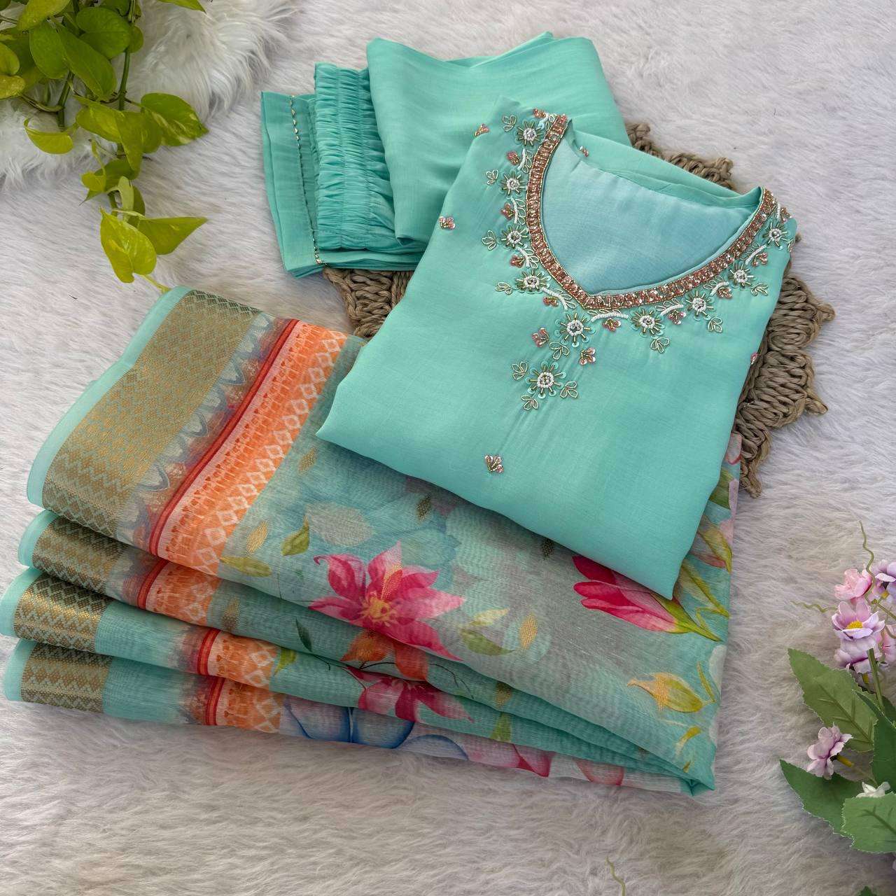 DN-417 BY ASLIWHOLESALE DESIGNER PURE ROMAN SILK HANDWORK DRESSES-00232