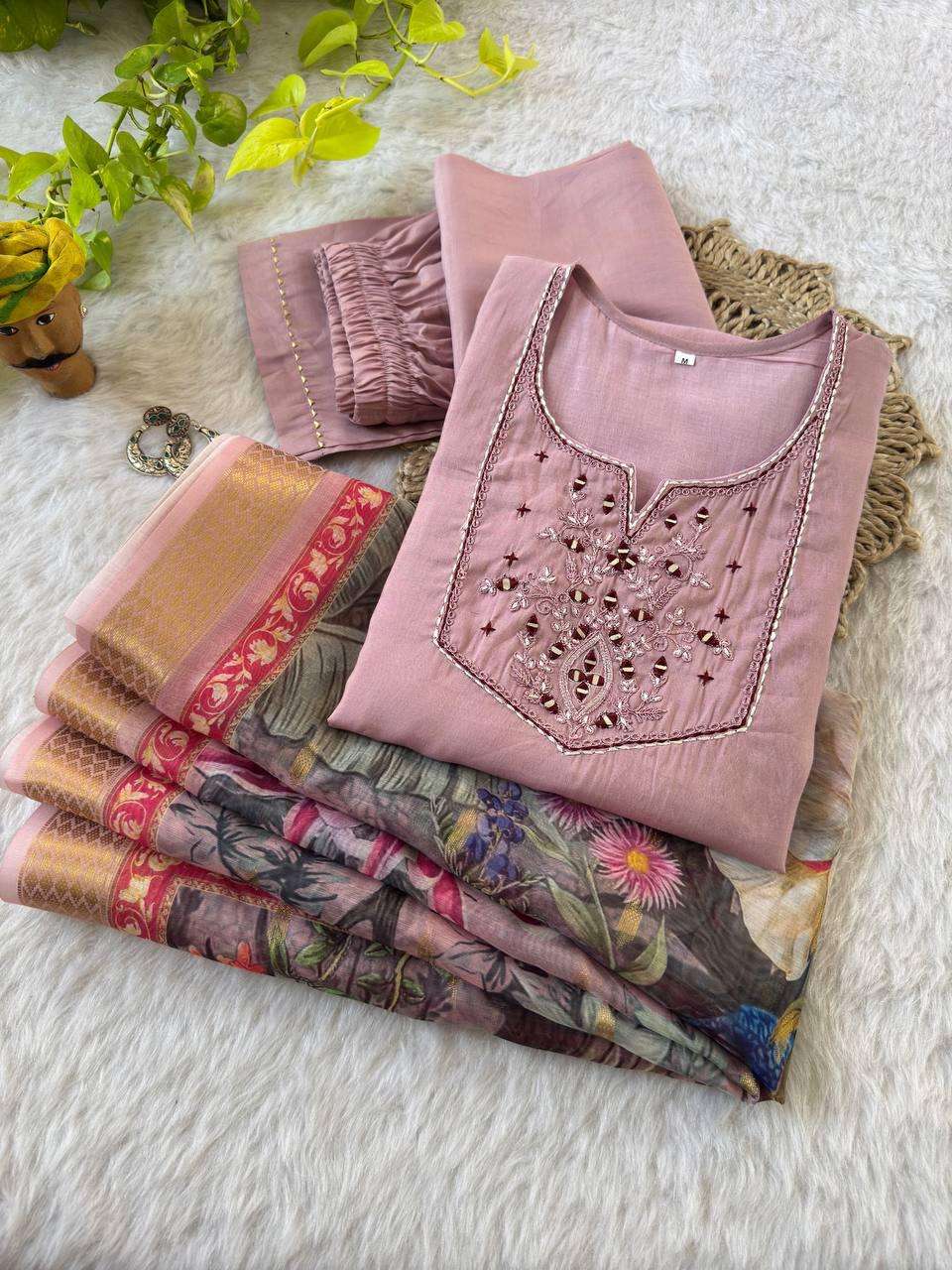 DN-428 BY ASLIWHOLESALE DESIGNER PURE ROMAN SILK HANDWORK DRESSES-00232