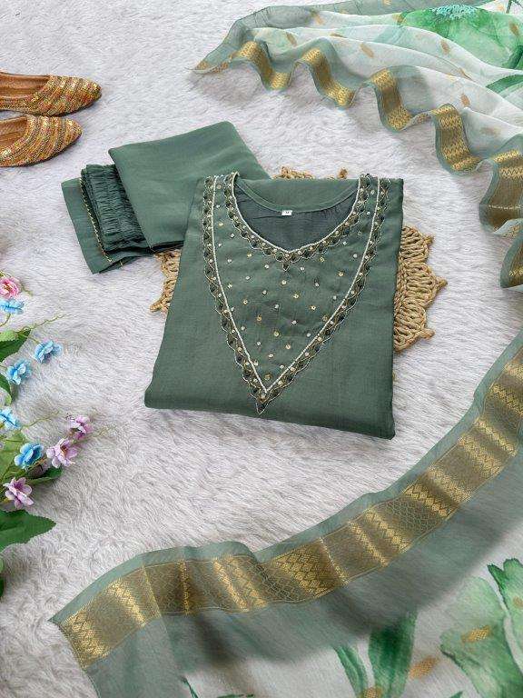 DN-480 BY ASLIWHOLESALE DESIGNER PURE ROMAN SILK HANDWORK DRESSES-00232