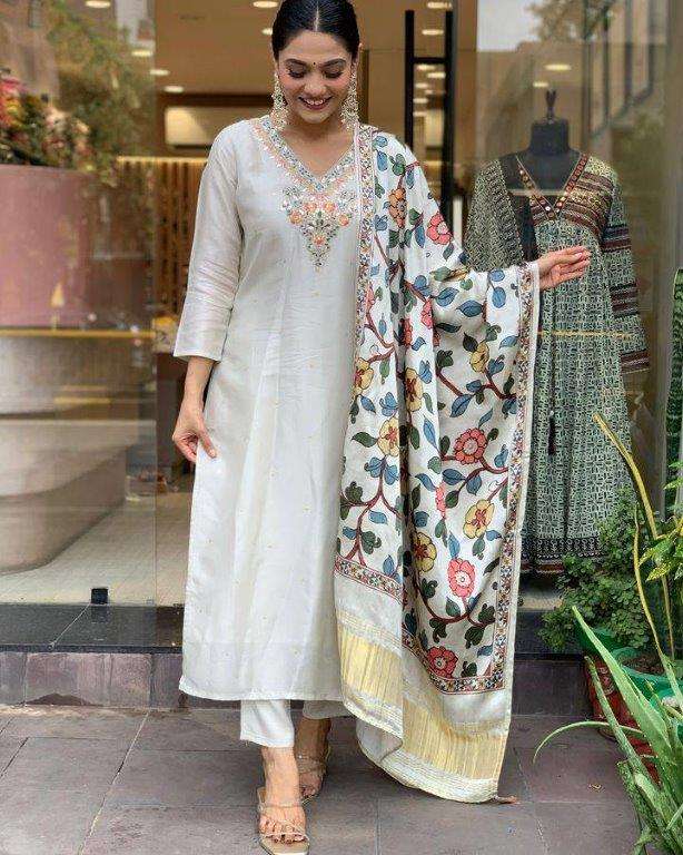DRASHTI BY ASLIWHOLESALE DESIGNER PURE VISCOSE CHANDERI EMBROIDERY DRESSES-00264