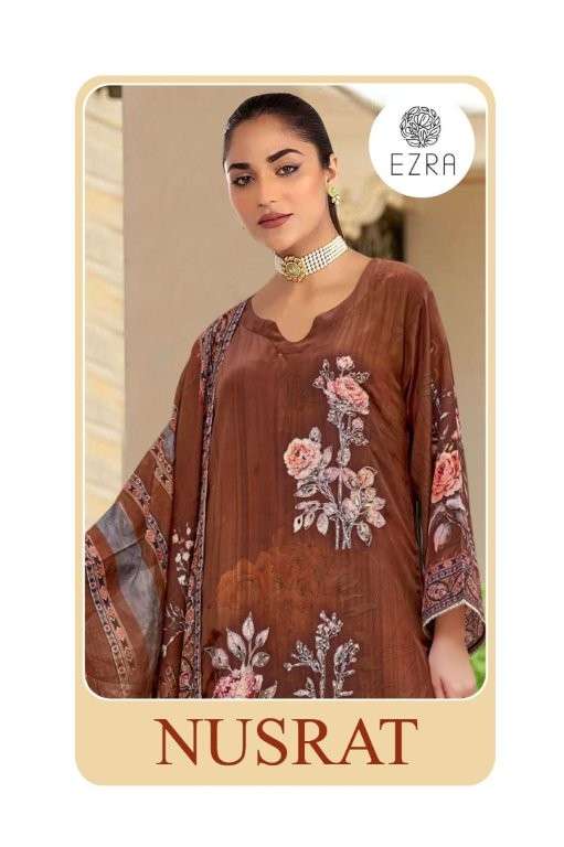 EZRA NUSRAT PURE MUSLIN COTTON EMBROIDERY PAKISTANI DRESSES-00201