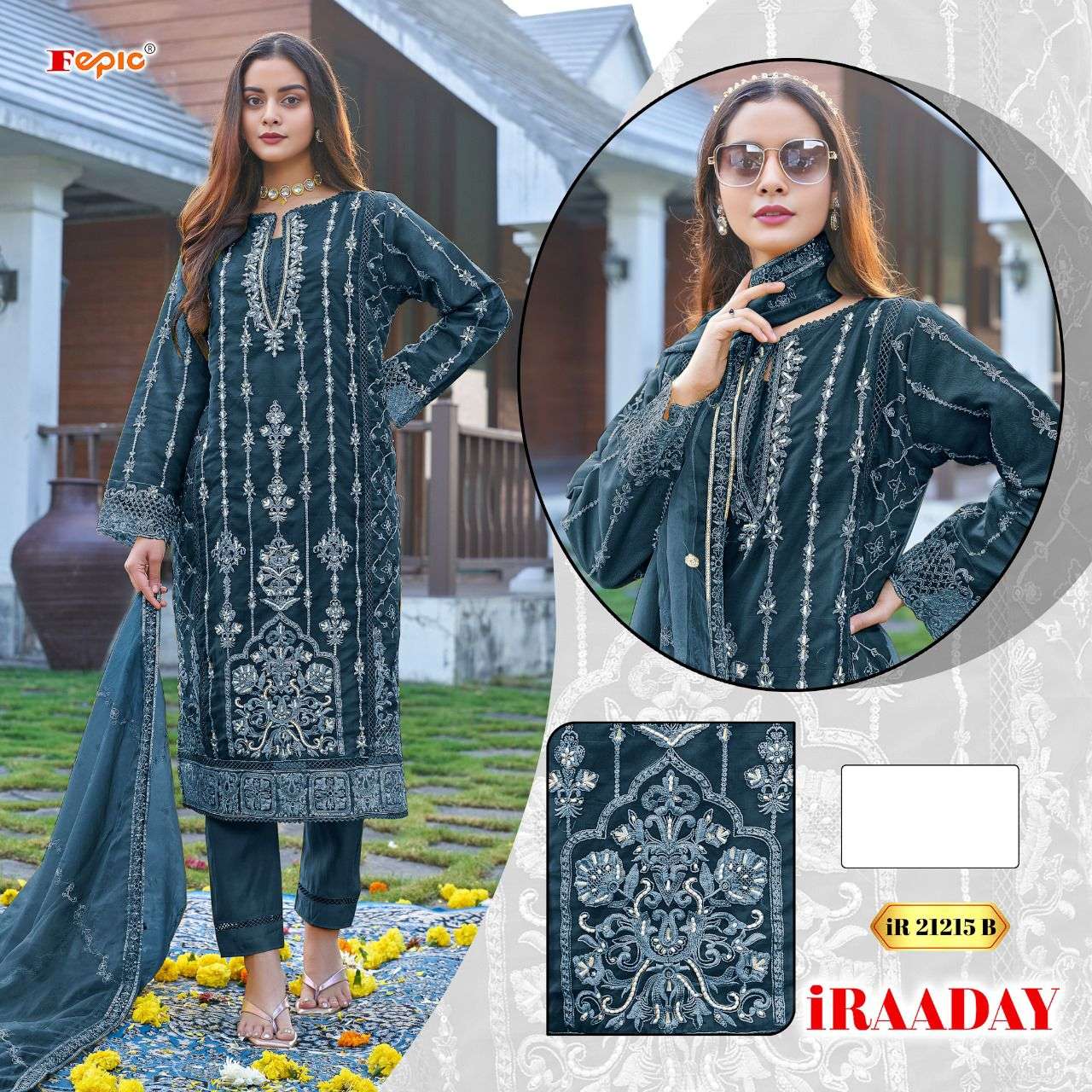 FEPIC IRAADAY 21215-B TO 21215-C SERIES PURE ORGANZA EMBROIDERY DRESSES-00201