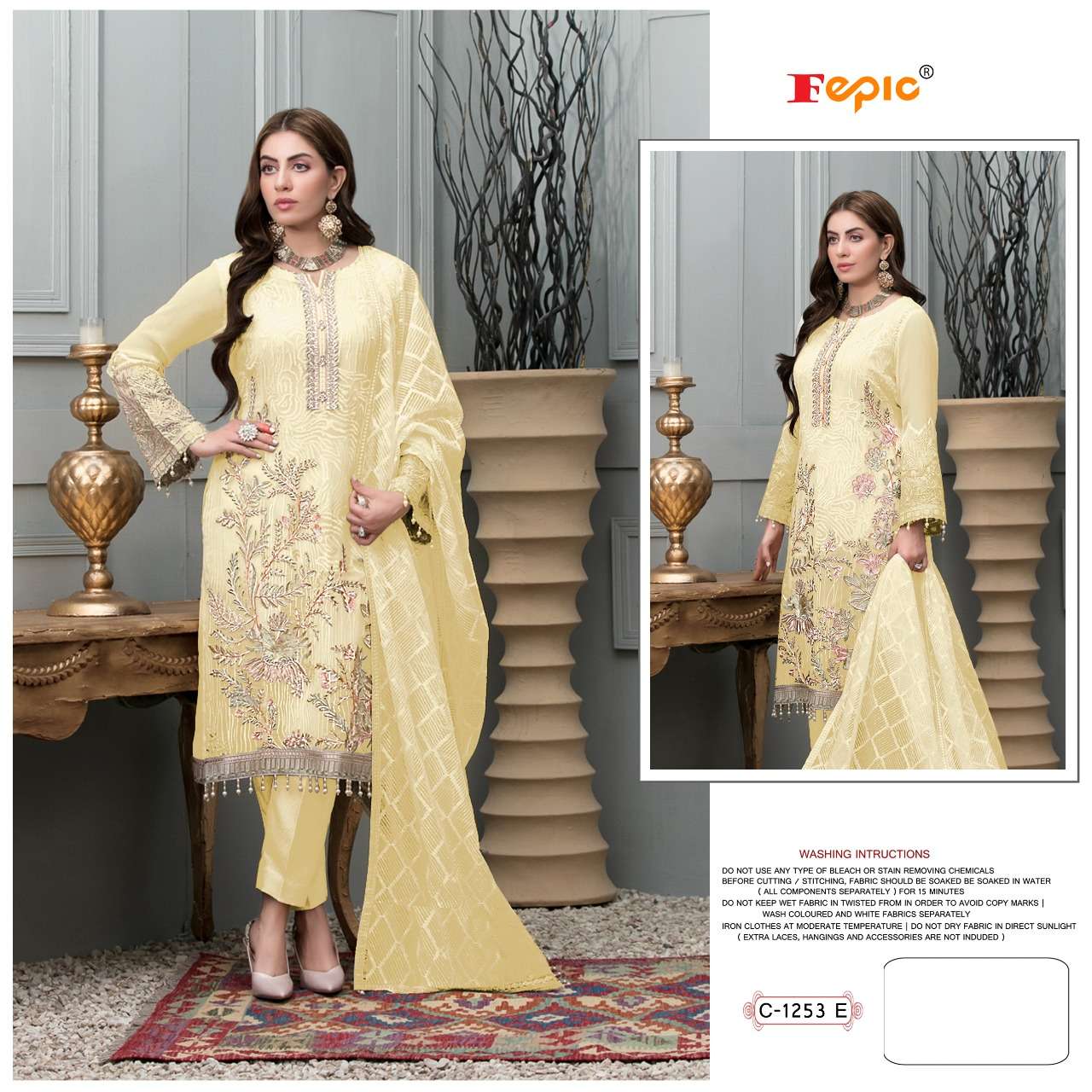 FEPIC ROSEMEEM C-1253 PURE FAUX GEORGETTE EMBROIDERY PAKISTANI DRESSES-00201