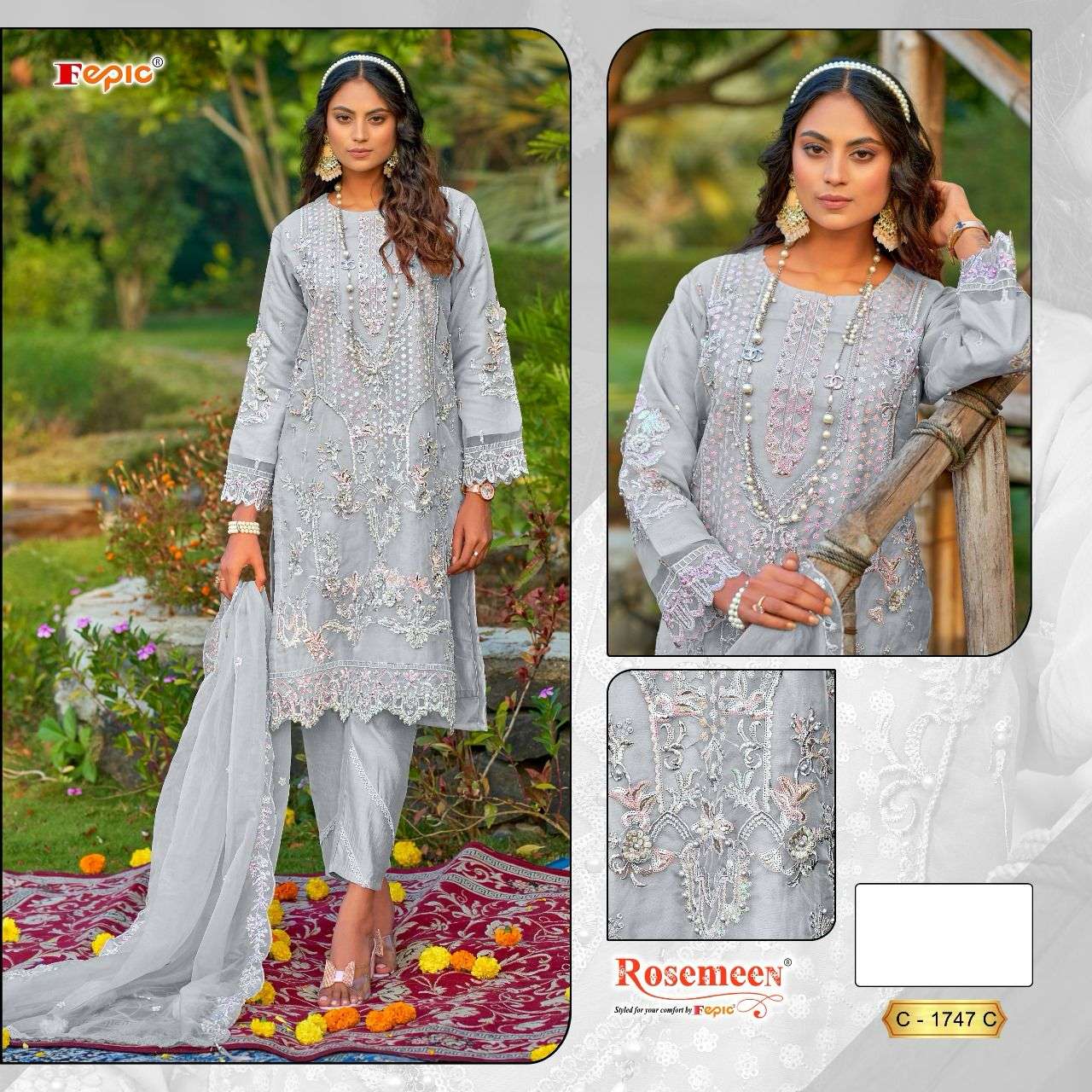 FEPIC ROSEMEEN 1747-C SERIES PURE ORGANZA EMBROIDERY PAKISTANI DRESSES-00201