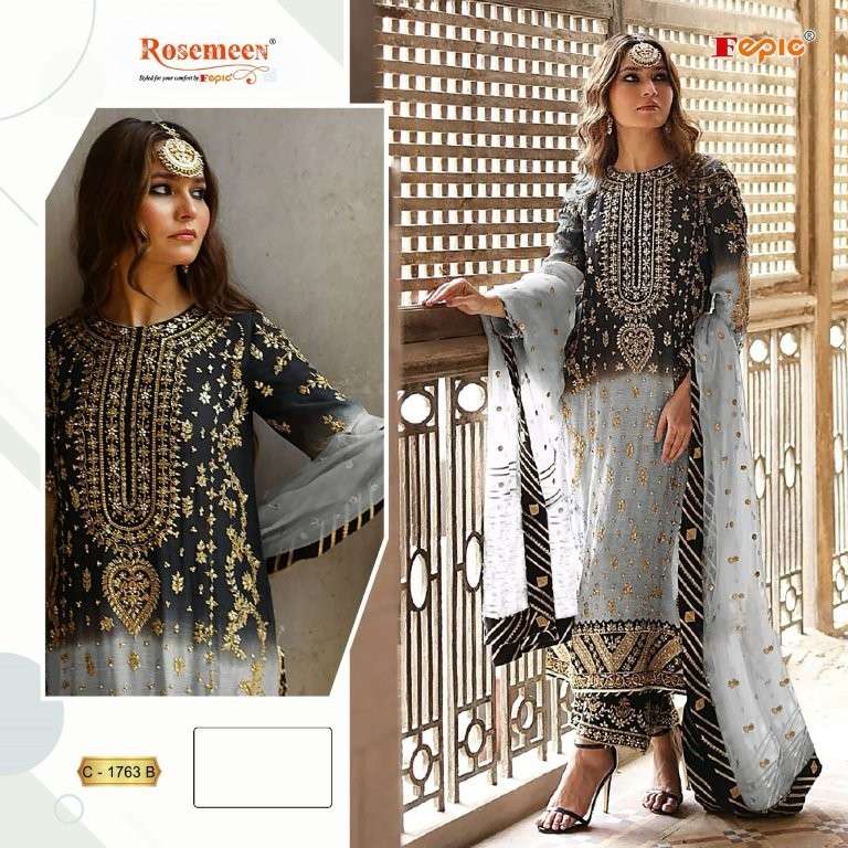 FEPIC ROSEMEEN 1763 SERIES PURE SILK EMBROIDERY PRINTED PAKISTANI DRESSES-00201