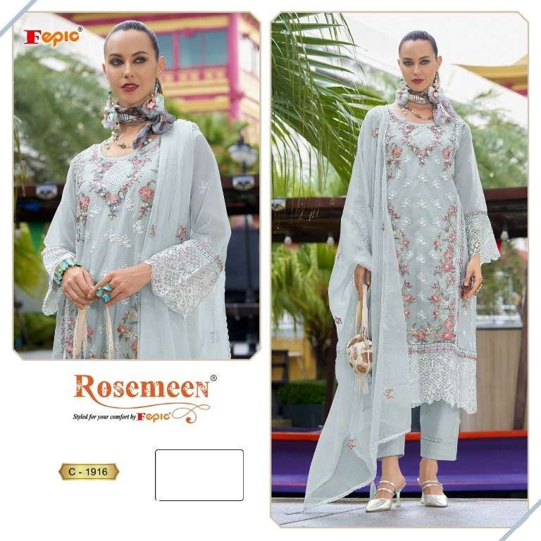 FEPIC ROSEMEEN 1916 SERIES PURE ORGANZA EMBROIDERY PRINTED PAKISTANI DRESSES-00201