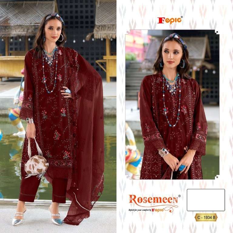 FEPIC ROSEMEEN 1934 PURE HEAVY ORGANZA EMBROIDERY PAKISTANI DRESS-00201