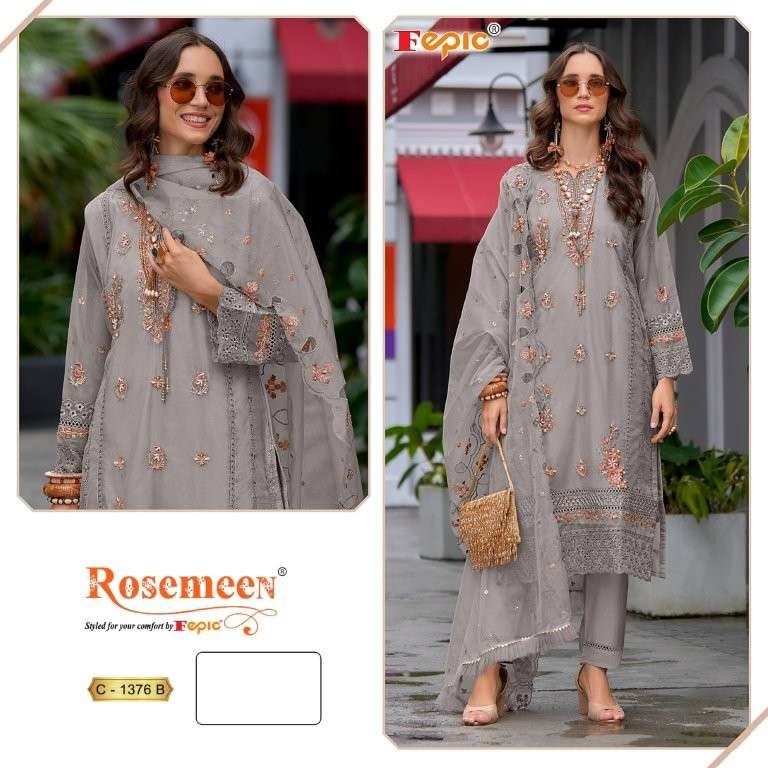 FEPIC ROSEMEEN C-1376 PURE ORGANZA EMBROIDERY PAKISTANI DRESSES-00201