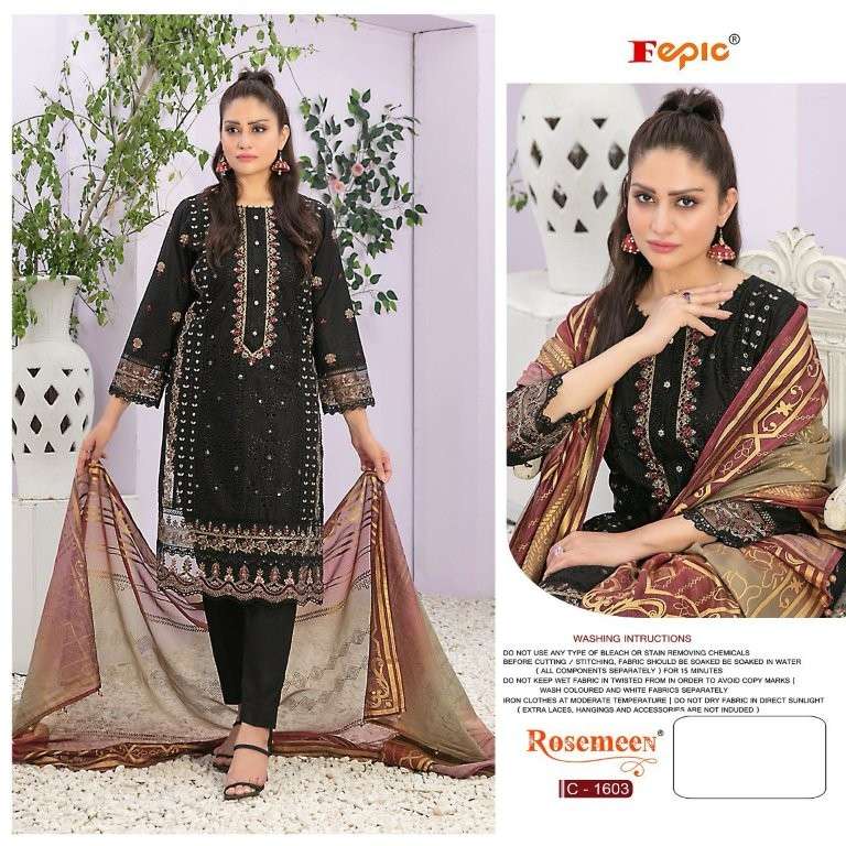 FEPIC ROSEMEEN C-1603 PURE HEAVY ORGANZA EMBROIDERY PAKISTANI DRESSES-00201