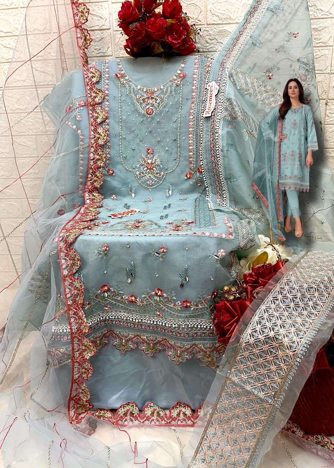 FEPIC ROSEMEEN C-1662 PURE ORGANZA EMBROIDERY PAKISTANI DRESS-00201