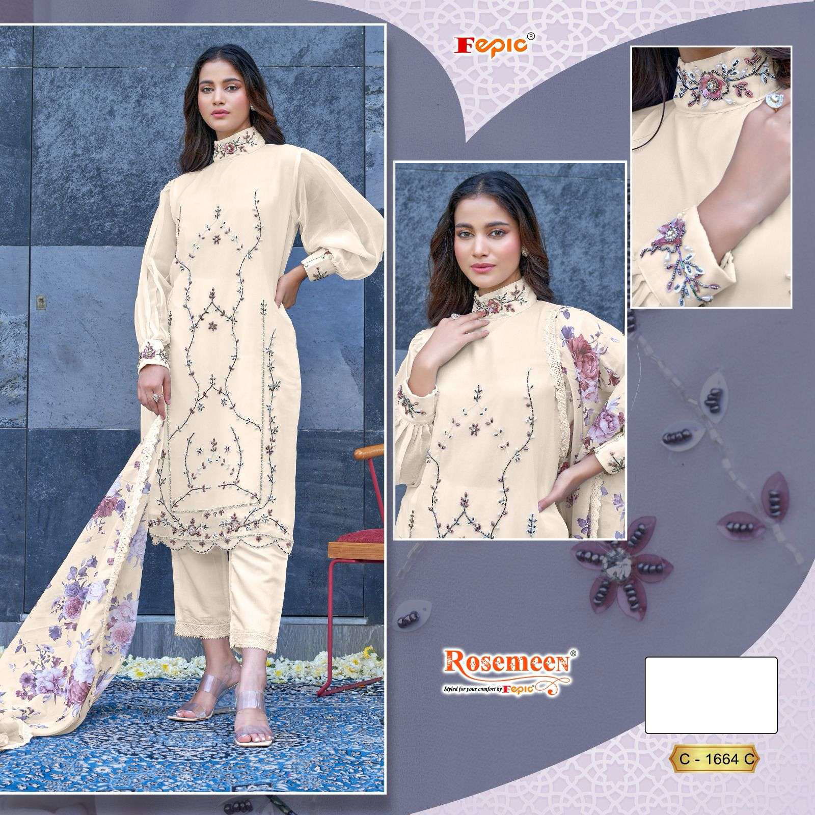 FEPIC ROSEMEEN C-1664 GEORGETTE EMBROIDERY PRINTED DRESSES-00201