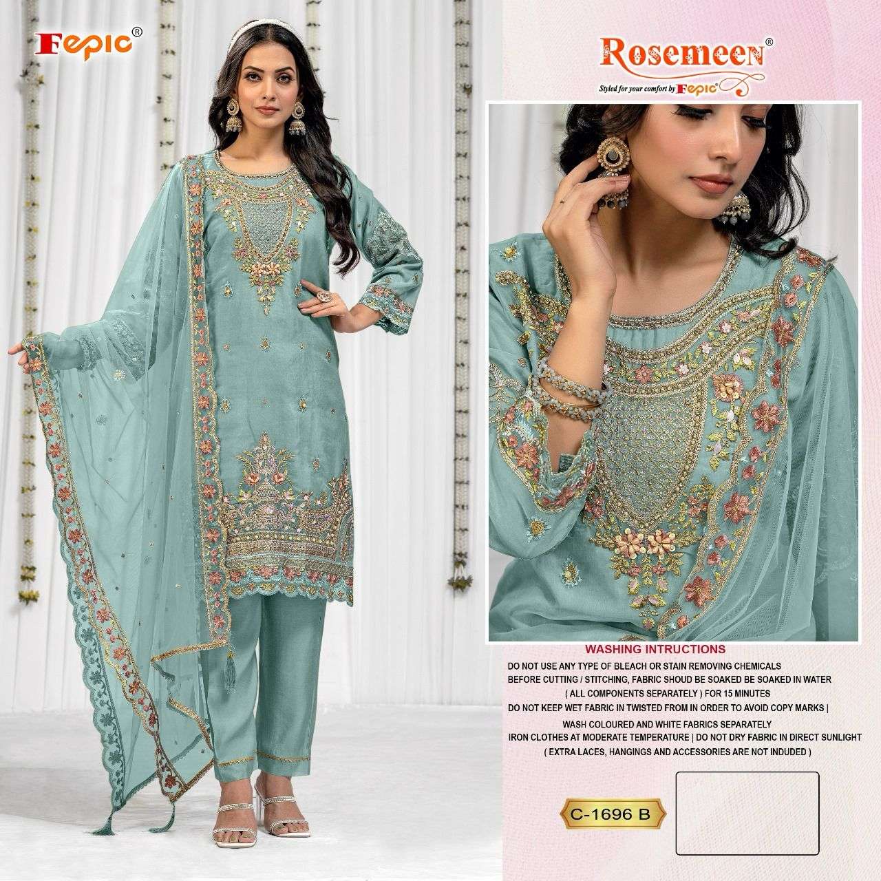 FEPIC ROSEMEEN C-1696 SERIES PURE ORGANZA  EMBROIDERY PRINTED PAKISTANI DRESSES-00201
