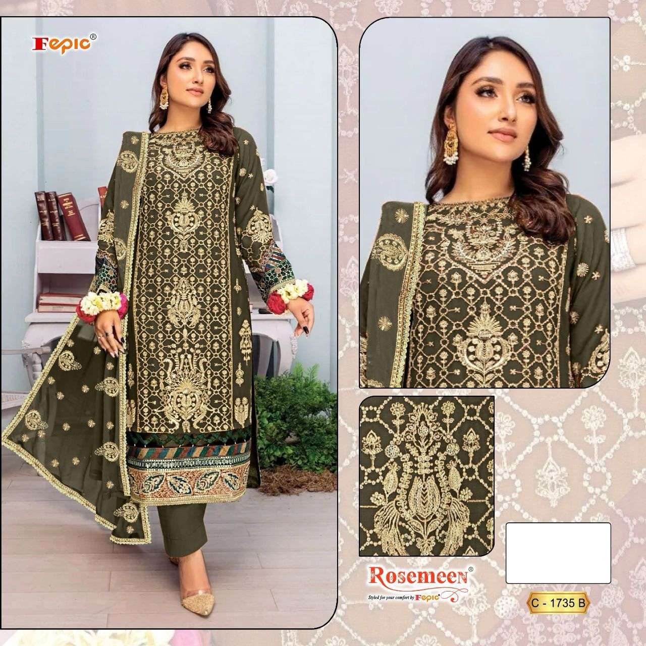 FEPIC ROSEMEEN C-1735 PURE ORGANZA EMBRODIERY PAKISTANI DRESSES-00201