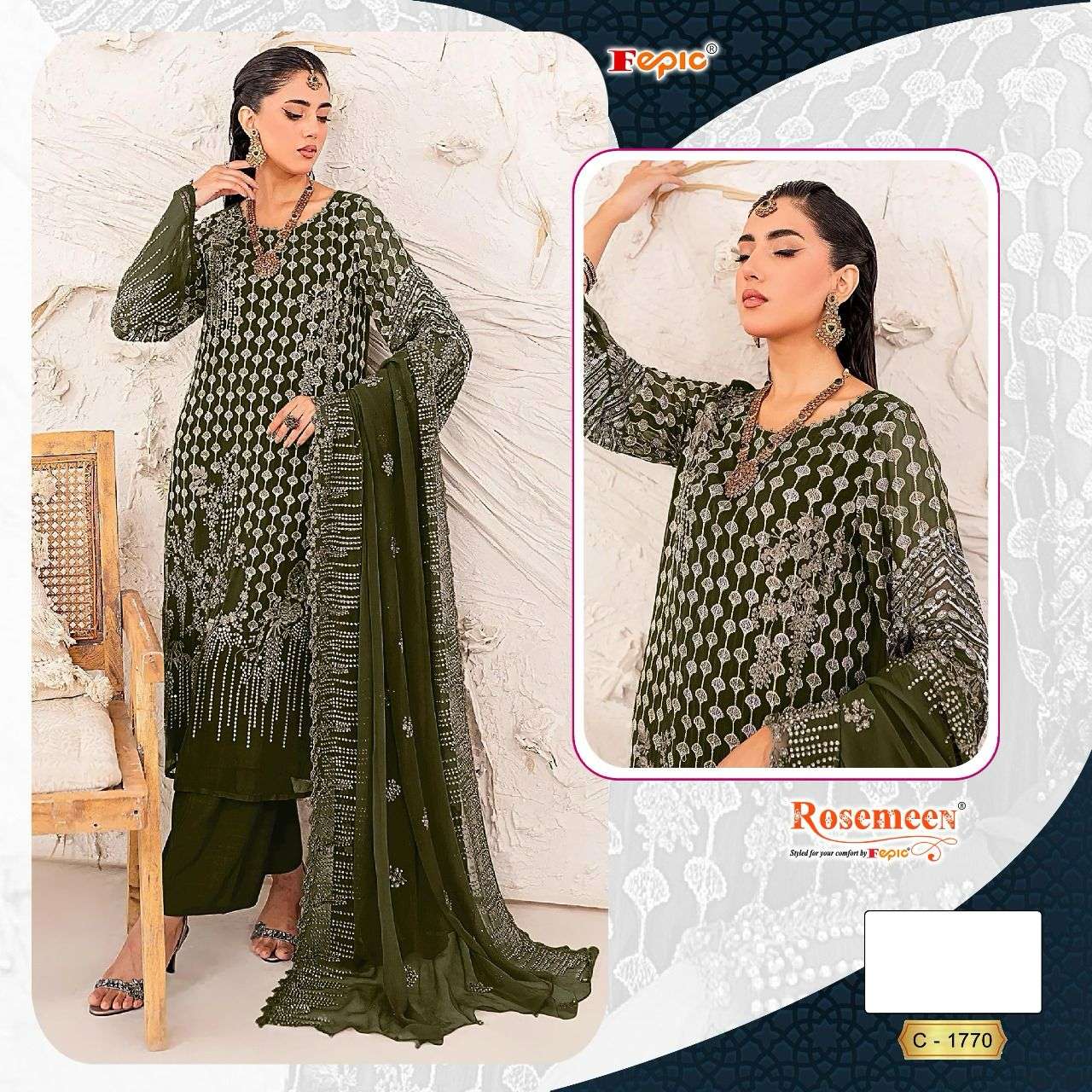 FEPIC ROSEMEEN C-1770 PURE GEORGETTE EMBROIDERY PAKISTANI DRESS-00201