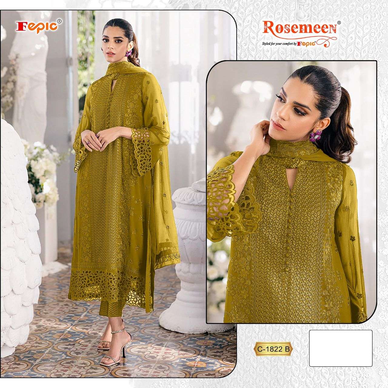 FEPIC ROSEMEEN C-1822 HEAVY GEORGETTE EMBROIDERY PAKISTANI DRESS-00201