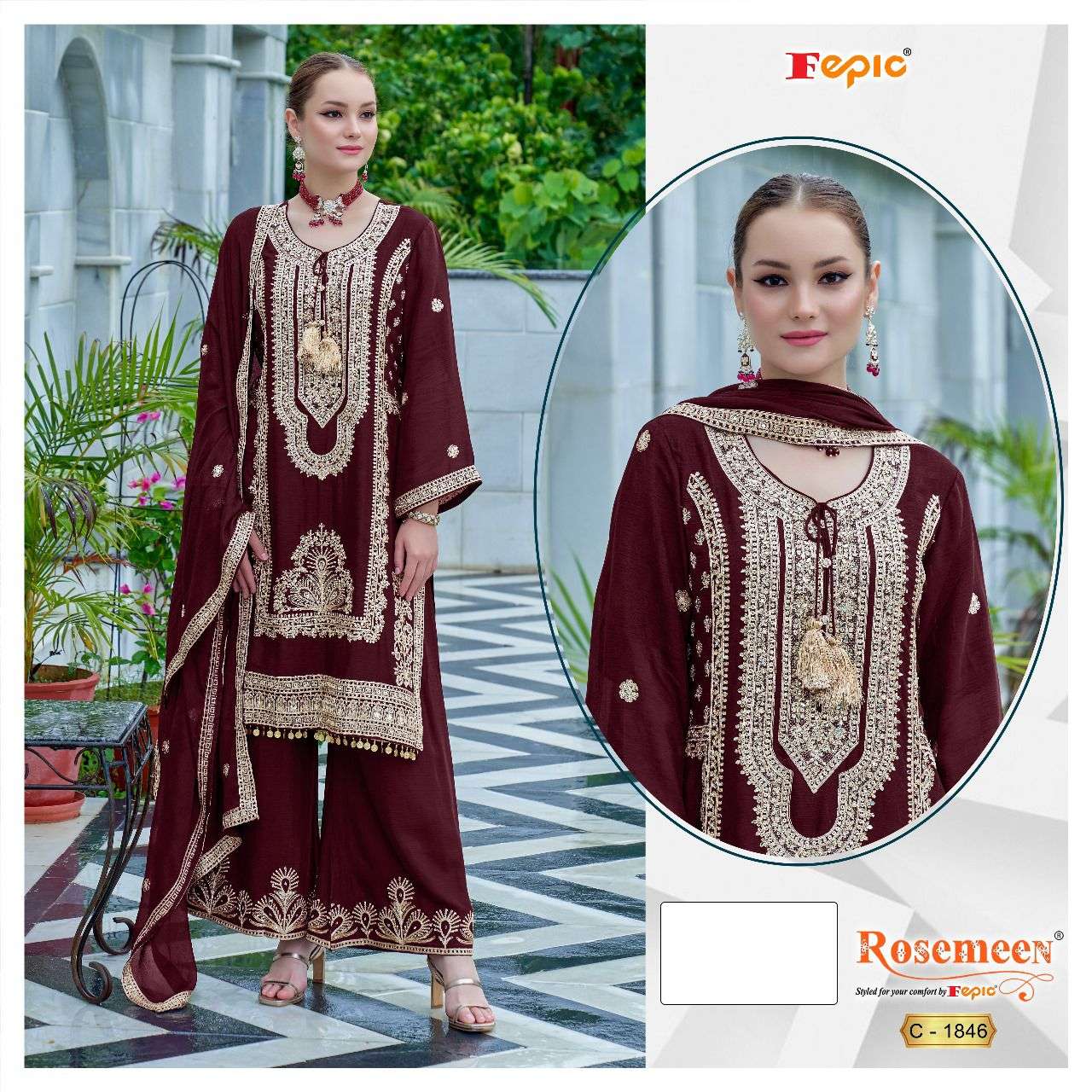 FEPIC ROSEMEEN C-1846 HEAVY CHINON  EMBROIDERY PAKISTANI DRESSES-00201